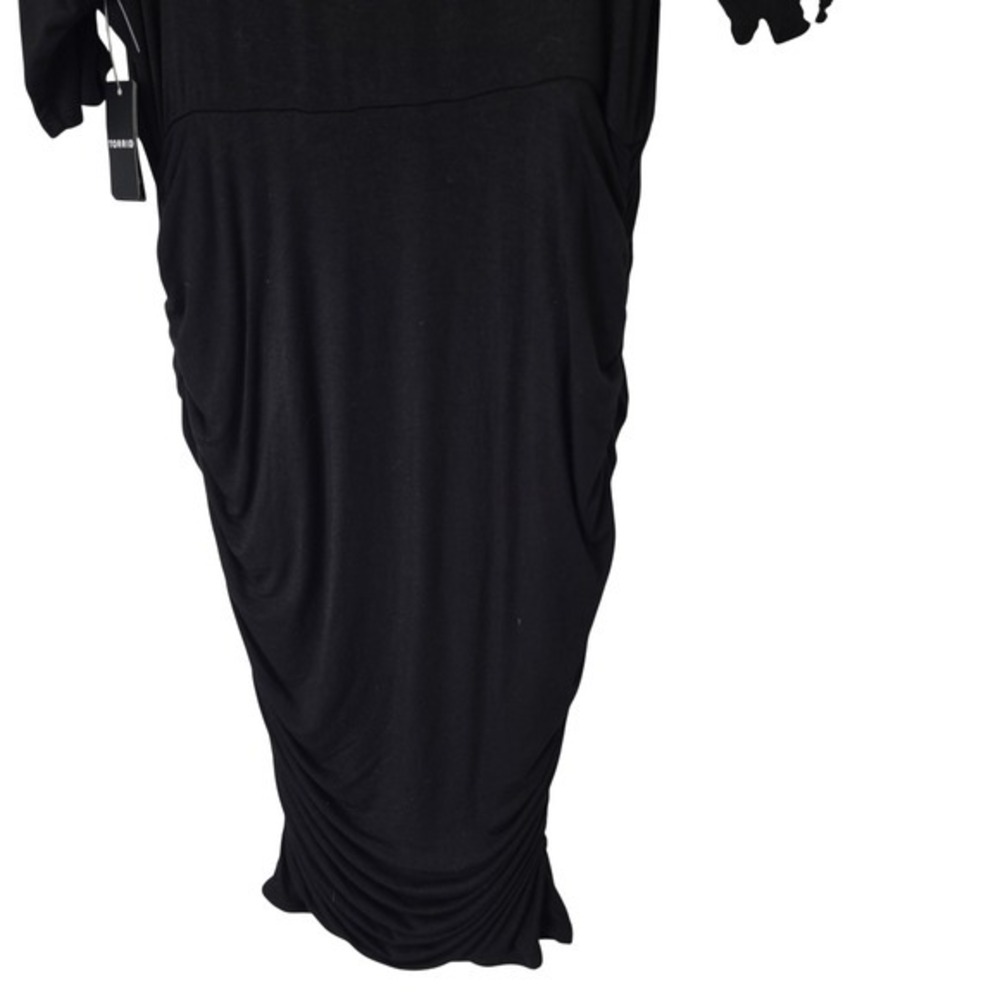 Torrid Dress Women 1 Black NWT Super Soft Ruched Knit Scoop Neck Midi Bodycon - Picture 6 of 7